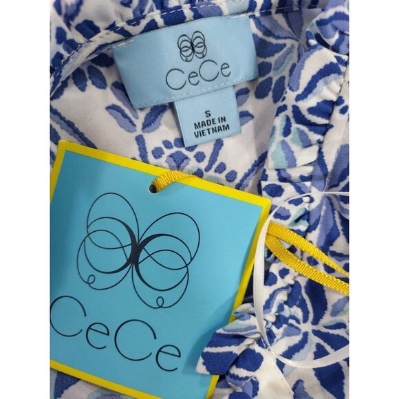 Sleeveless Floral Blue & White Blouse By CeCe, for women, Size S, NWT - Picture 3 of 8